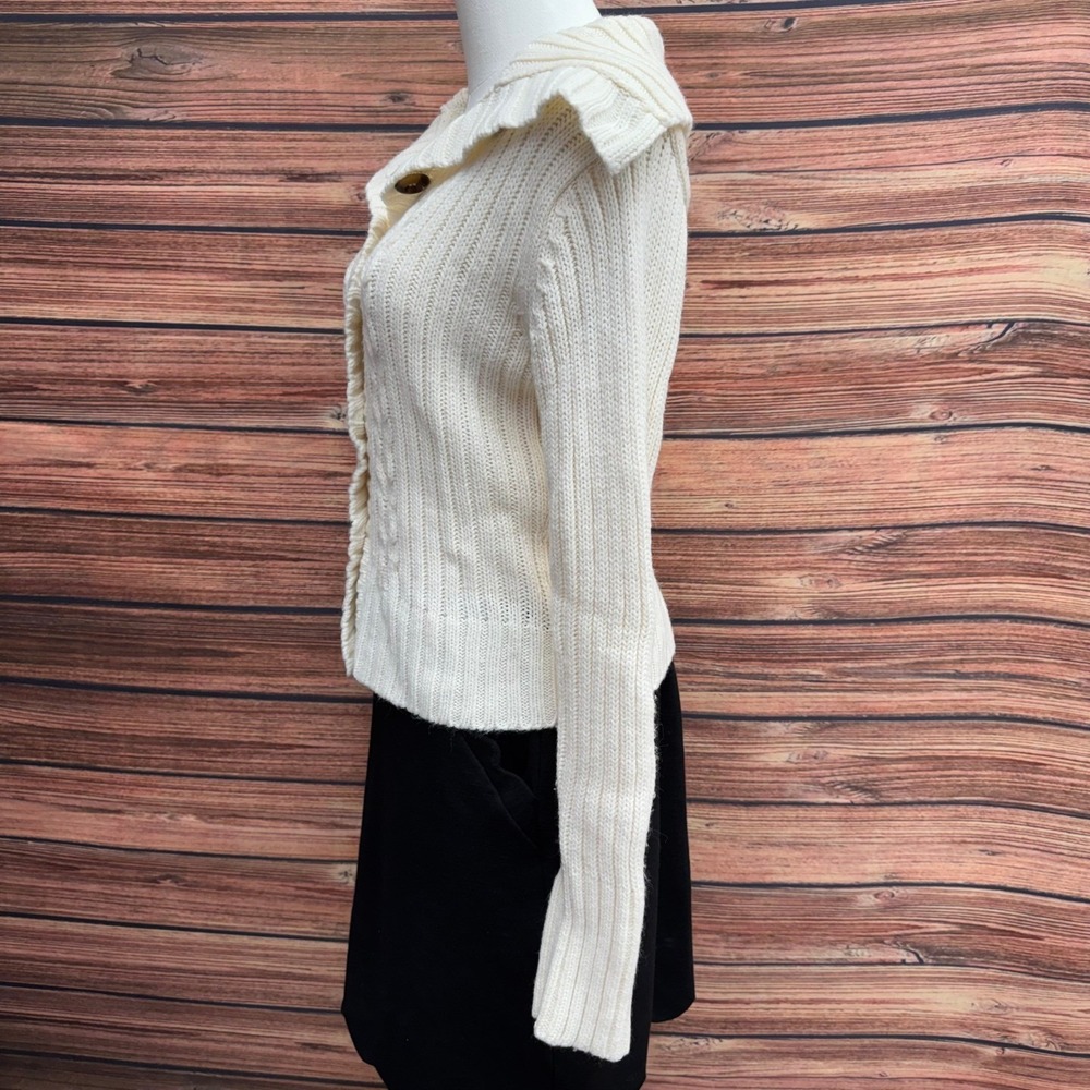 Energie Authentic Women's Large Ivory Cable Knit Shawl Collar Cardigan Y2K - Picture 3 of 15